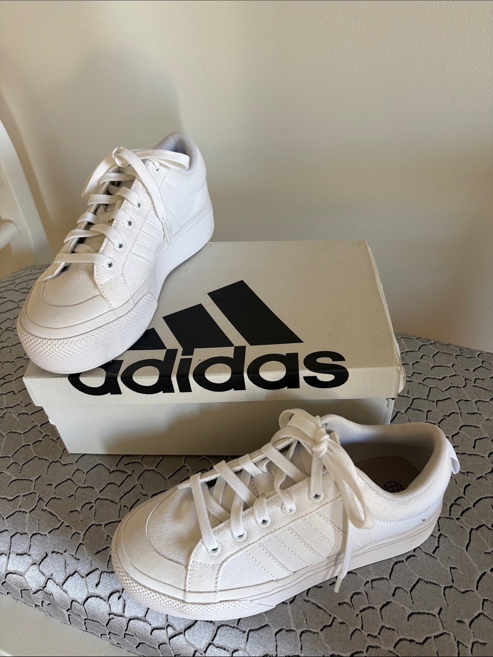 adidas women’s White Low-Top Canvas Sneakers